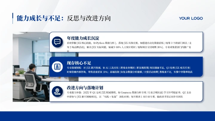 蓝色简约风年终述职竞聘汇报PPT模板