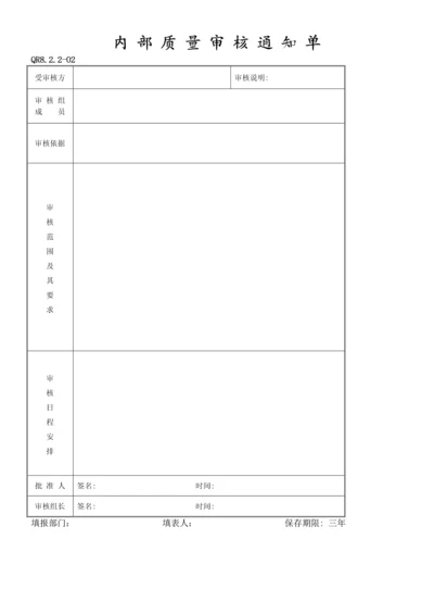 内部质量审核通知单(QR8.2.2-02).docx