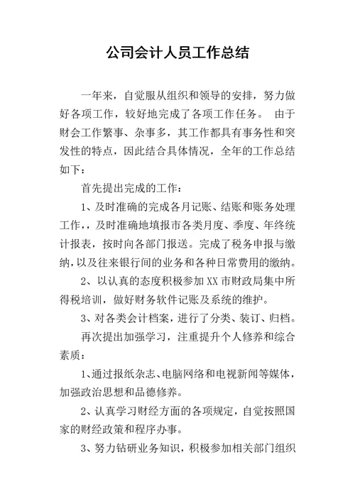 公司会计人员的工作总结