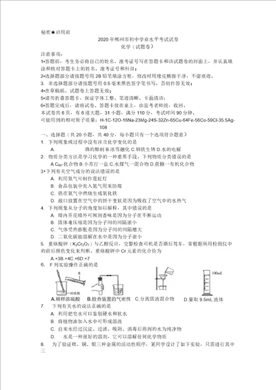 2020郴州市中考化学试题