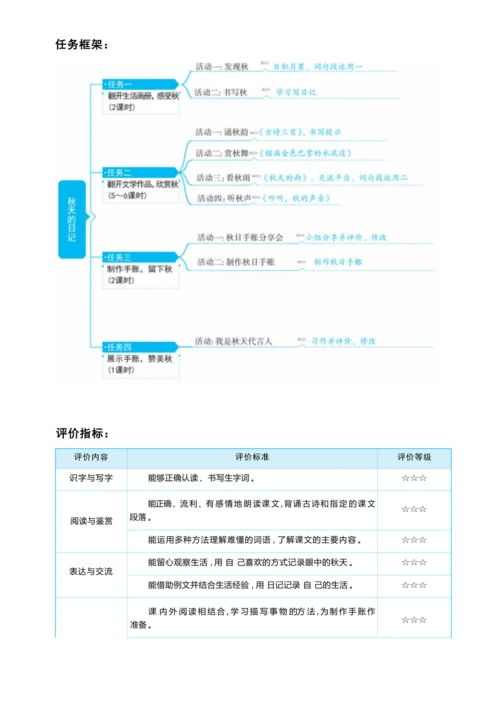 统编版语文三年级上册 第二单元 秋天的日记 学习任务群整体教学设计
