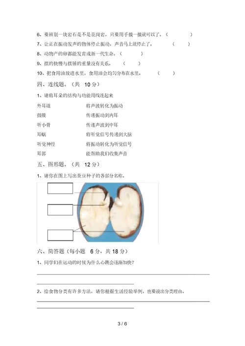 新教科版四年级科学(上册)期中练习题及答案