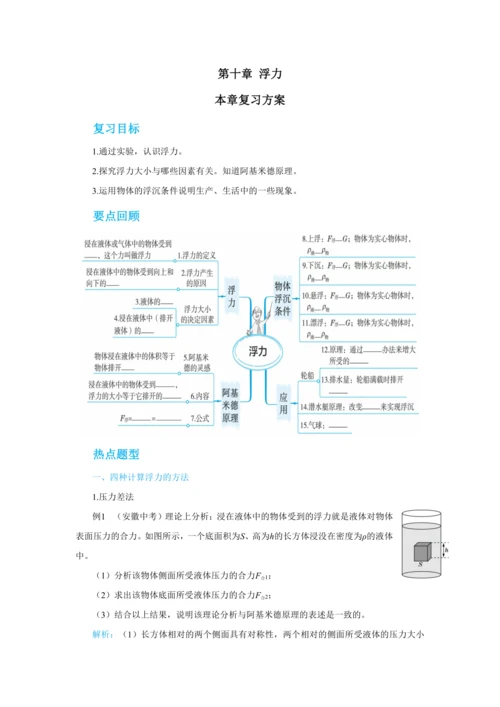 人教版物理八年级下第十章本章复习方案 教学详案