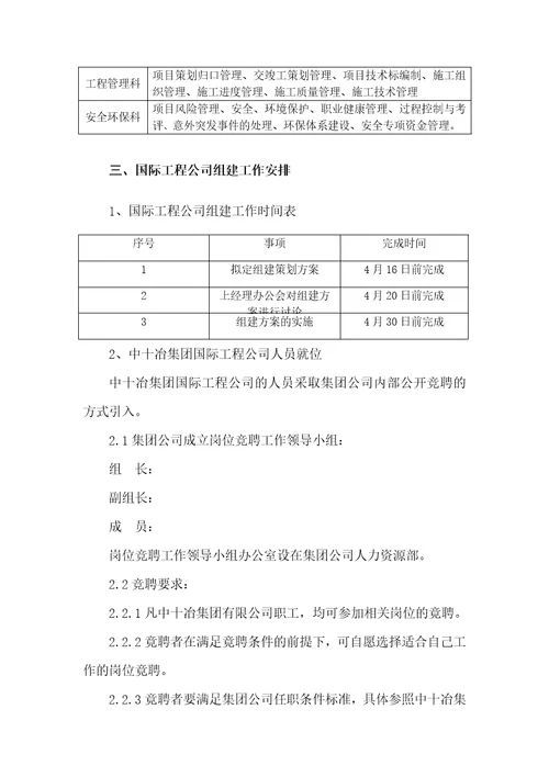 中十冶集团国际工程公司组建策划方案