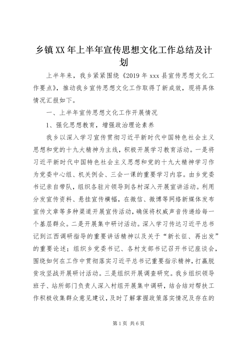 乡镇某年上半年宣传思想文化工作总结及计划.docx