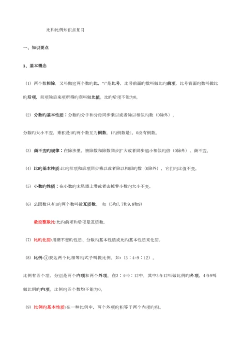 2023年六年级比和比例知识点复习.docx