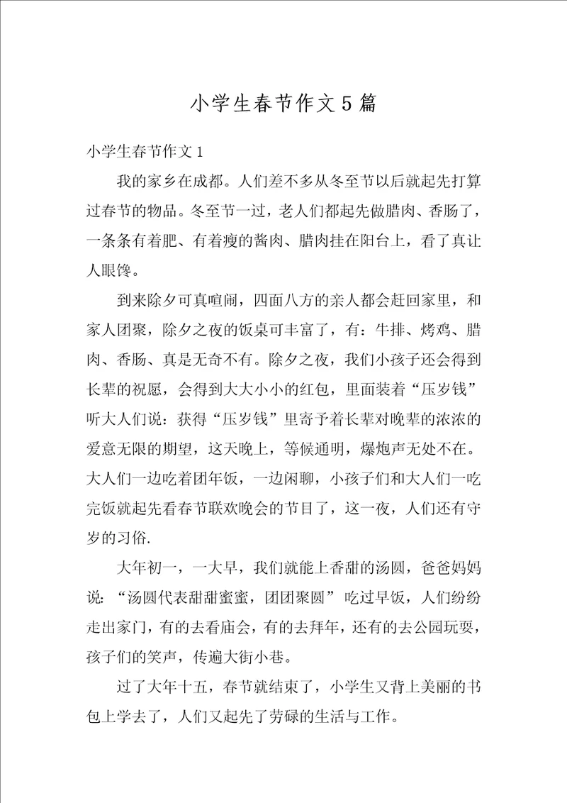 小学生春节作文5篇