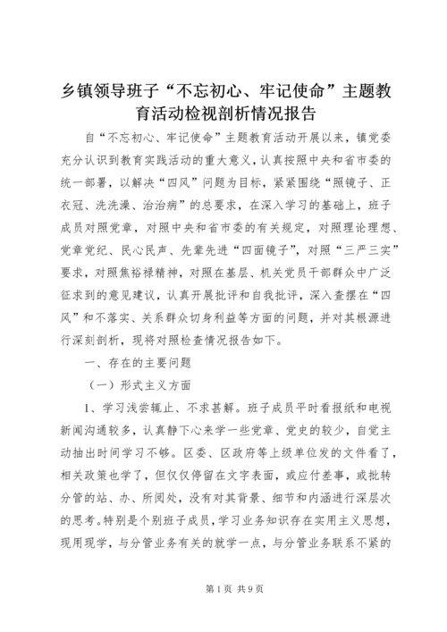 乡镇领导班子“不忘初心、牢记使命”主题教育活动检视剖析情况报告.docx