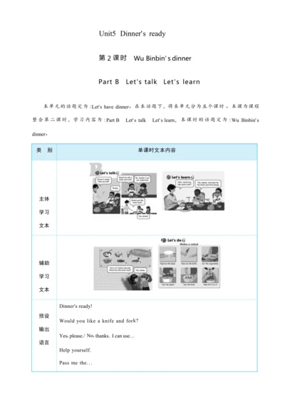 Unit 5 Dinner's ready Part B   Let's talk   Let's 