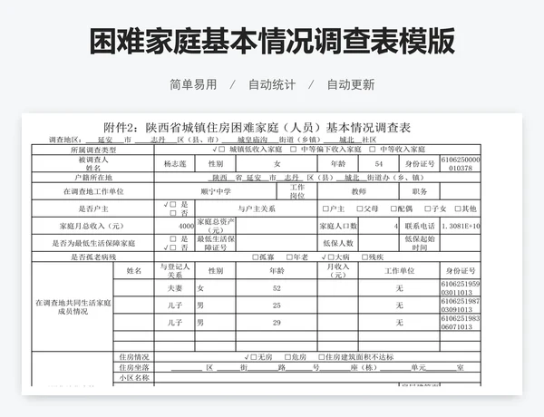困难家庭基本情况调查表模版