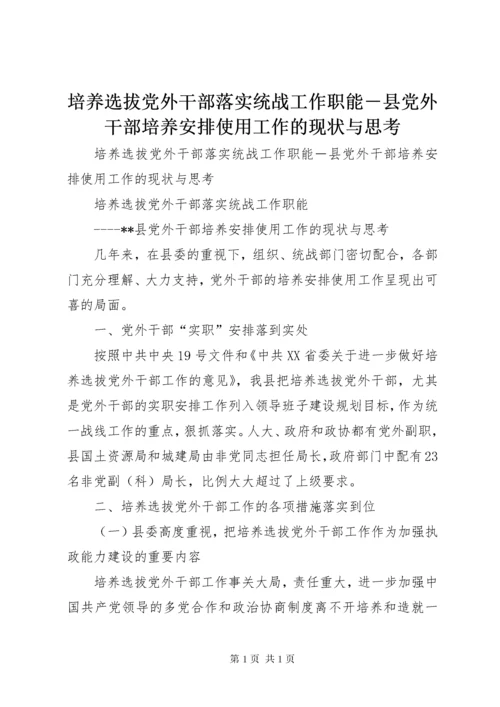 培养选拔党外干部落实统战工作职能－县党外干部培养安排使用工作的现状与思考.docx