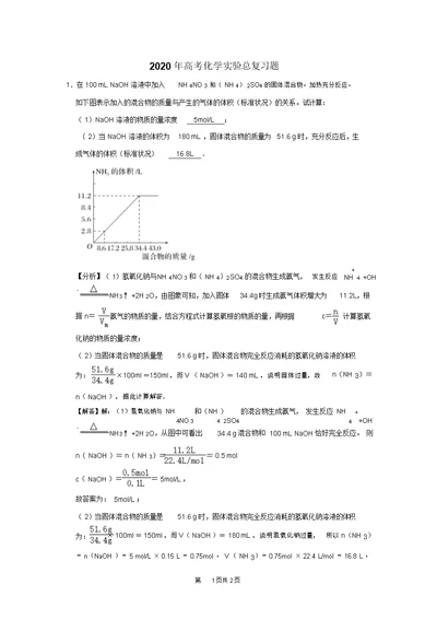 2020年高考化学实验总复习题及答案解析(36) 4226