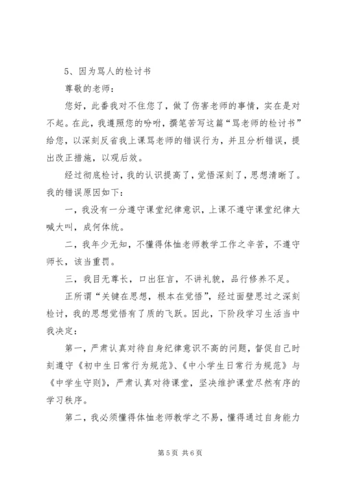 因为骂人的检讨书范文.docx