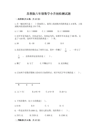 苏教版六年级数学小升初检测试题含完整答案（各地真题）