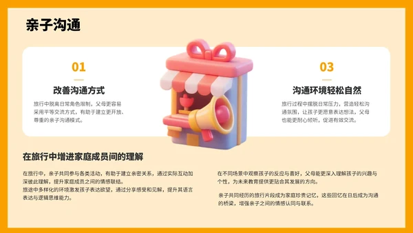 橙色3D风国庆亲子游攻略PPT模板