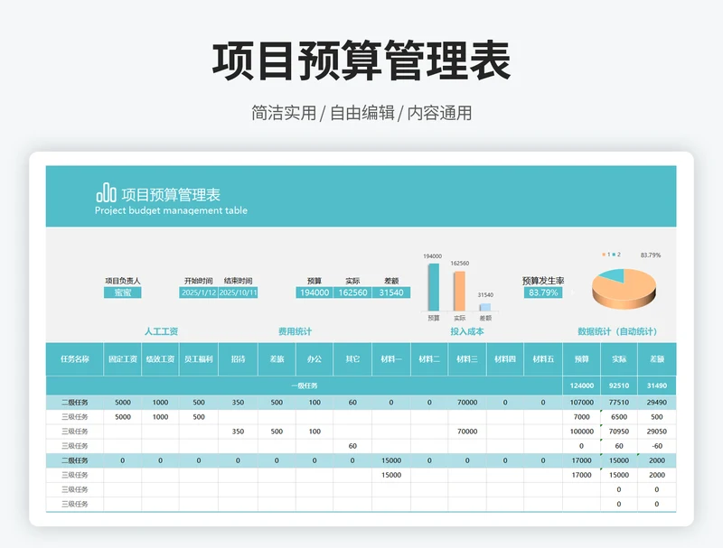 项目预算管理表