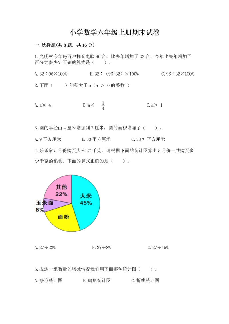 小学数学六年级上册期末试卷附答案【实用】.docx