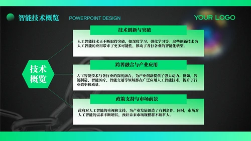 蓝绿色科技风智慧赋能人工智能年终总结PPT模板