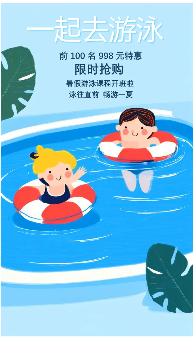 暑假游泳课程限时抢购特惠海报