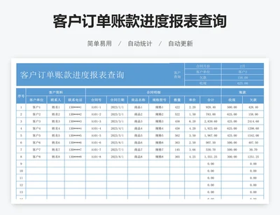 客户订单账款进度报表查询