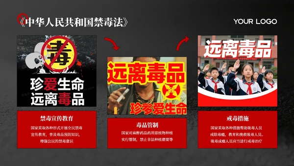 黑红色禁毒教育课件PPT模板