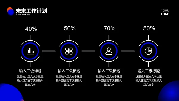 橙蓝色科技风酷炫总结汇报PPT模板