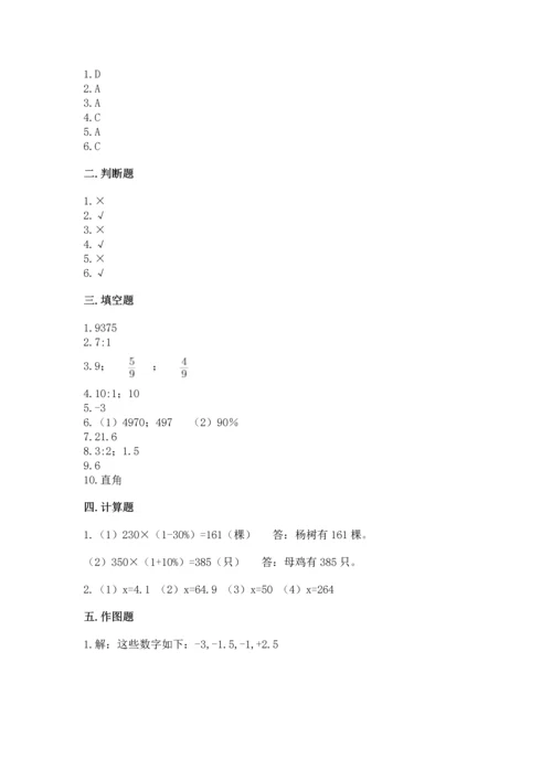 人教版六年级下册数学期末测试卷及参考答案（夺分金卷）.docx