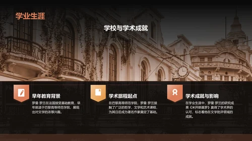 黑色复古风人物介绍——罗曼罗兰PPT模板