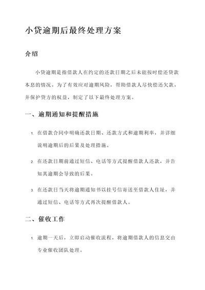 小贷逾期后最终处理方案