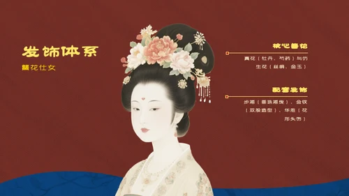 红蓝复古中国传统文化唐代簪花PPT模板
