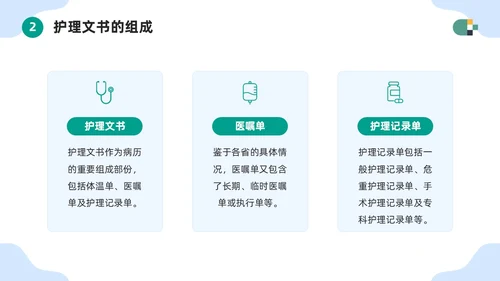 蓝色简约医疗器械护士护理记录单书写规范PPT模板