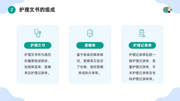 蓝色简约医疗器械护士护理记录单书写规范PPT模板