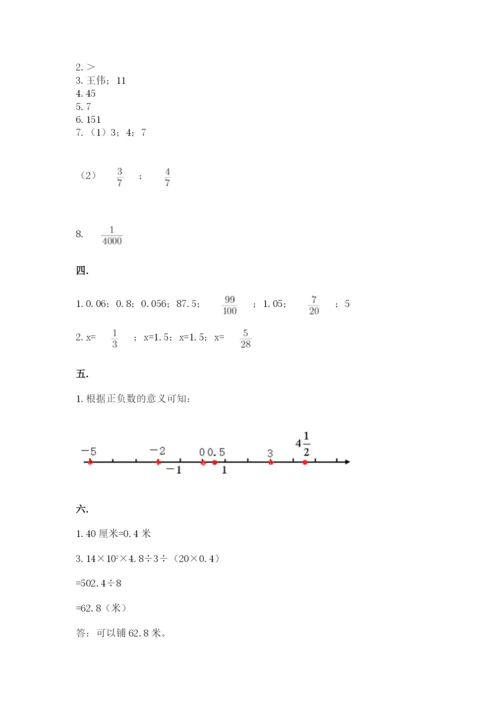 人教版数学六年级下册试题期末模拟检测卷附参考答案【预热题】.docx