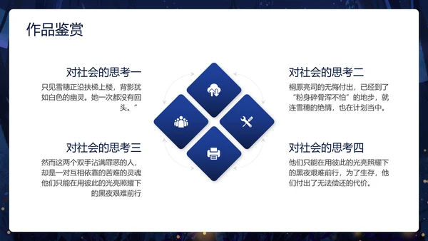 卡通深黑色白夜行文学小说读书分享会PPT模板