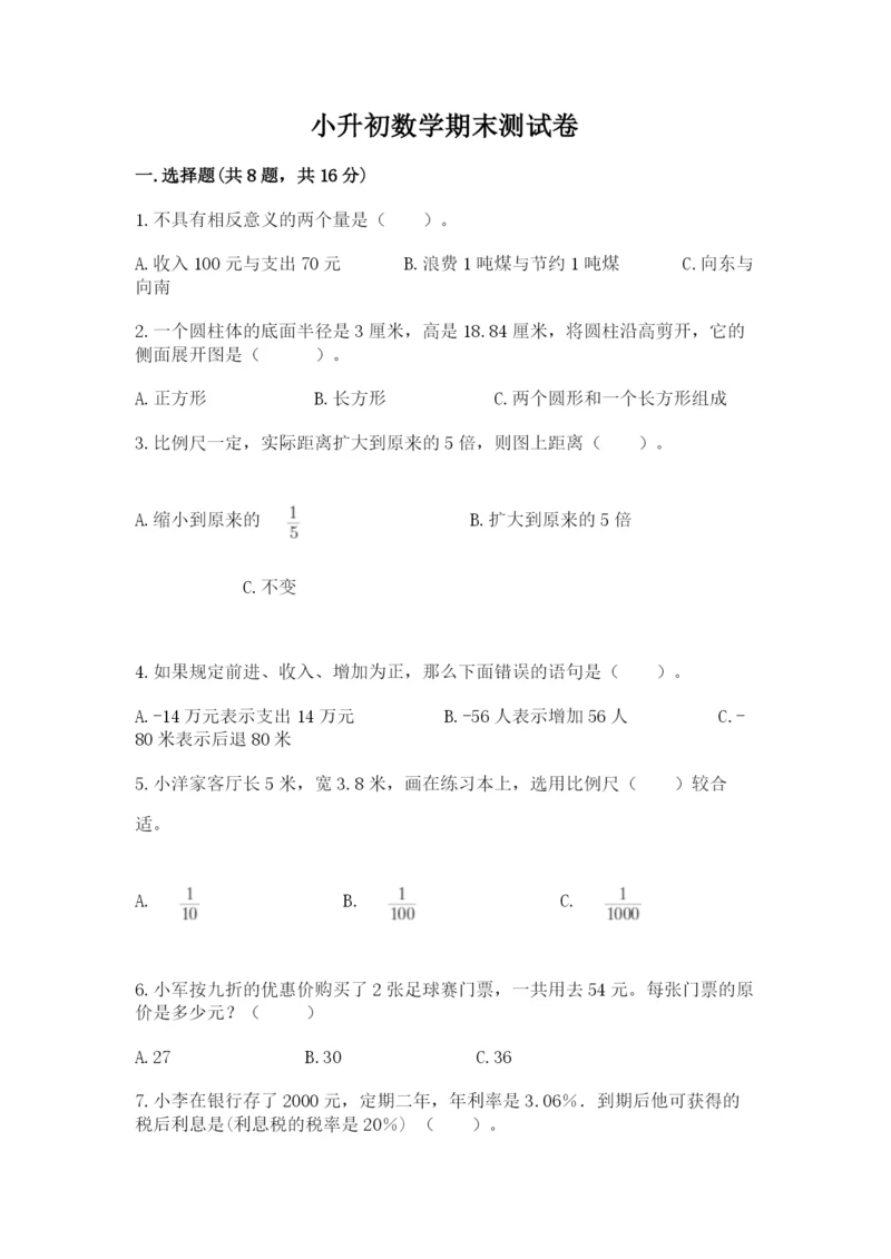 小升初数学期末测试卷审定版.docx