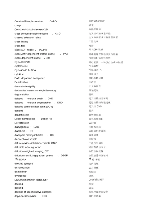 神经科学中英文词汇