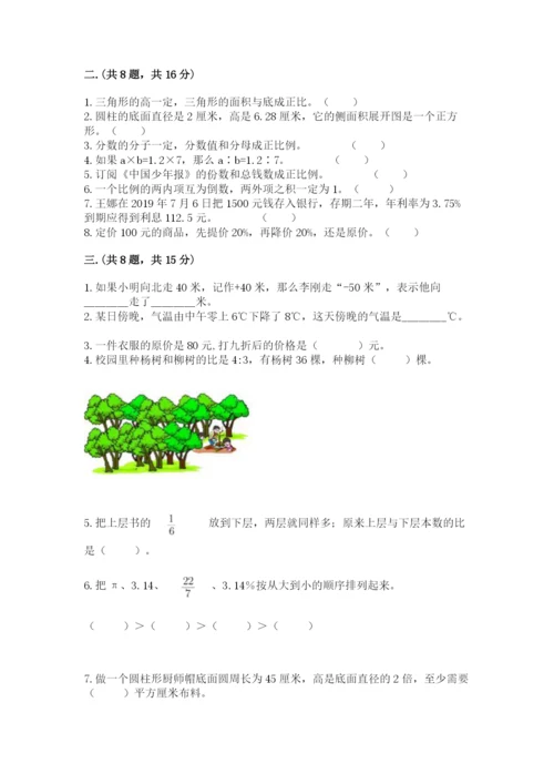 小学六年级下册数学摸底考试题精品【达标题】.docx