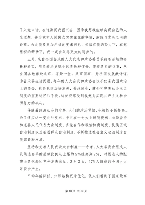 学习两会思想汇报：“两会”的感想.docx