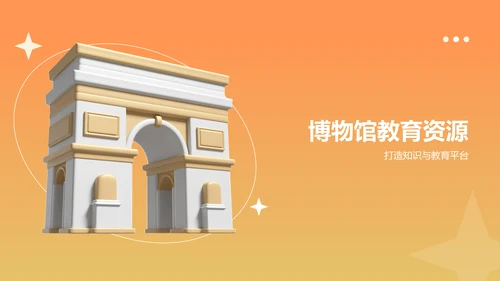 橙色3D风国际博物馆PPT模板