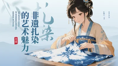 蓝色中国风非遗扎染的艺术魅力PPT模板