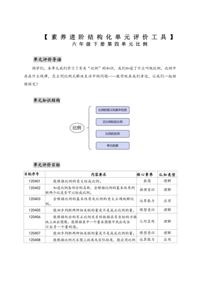 【素养进阶结构化单元评价工具】六年级下册第四单元《比例》人教版（含答案）