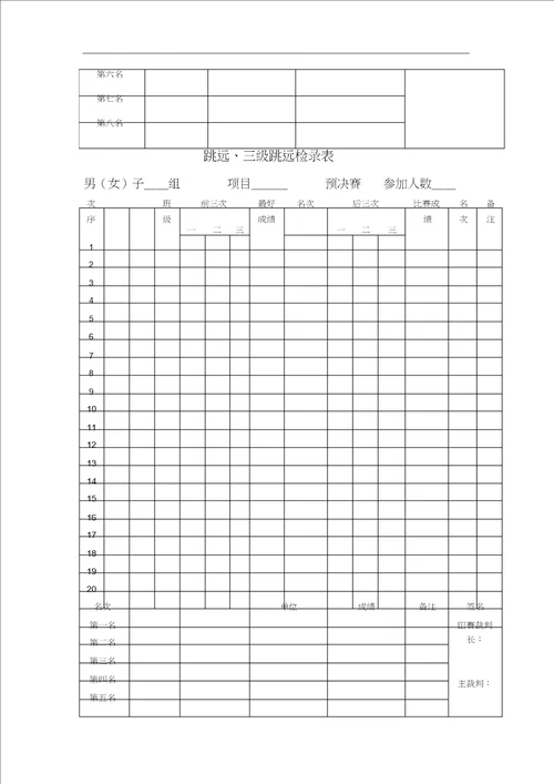 运动会各类表格