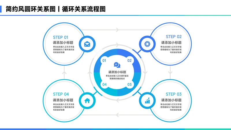蓝色简约风4项圆环总分关系图PPT