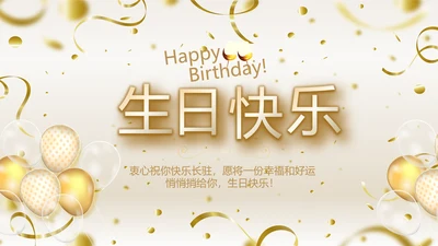 金色时尚生日快乐纪念册电子相册动态PPT模板