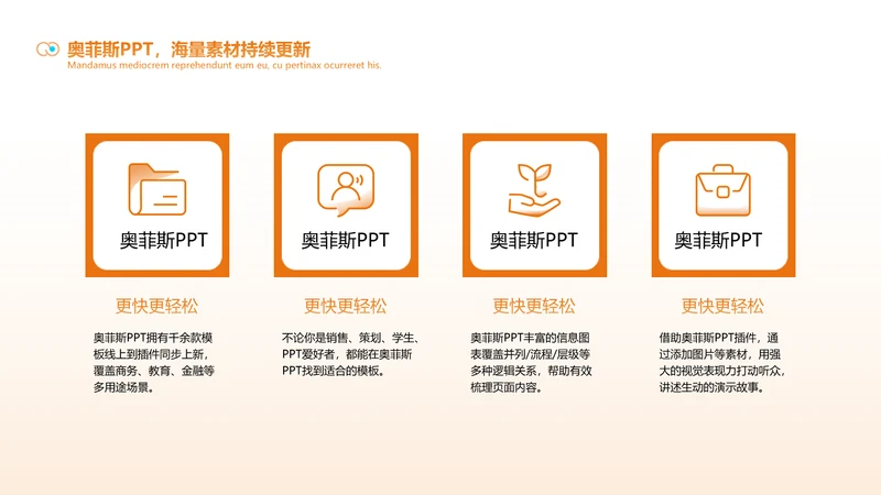 橙色通用并列关系4项PPT单页