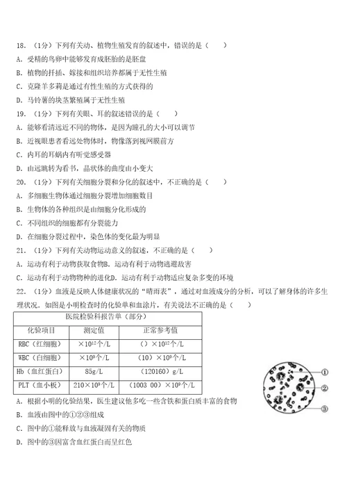 青岛生物会考真题审批稿