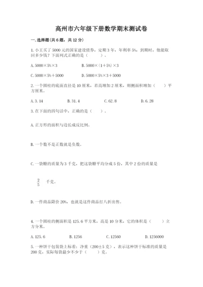 高州市六年级下册数学期末测试卷精编答案.docx