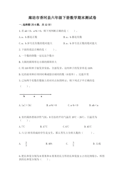 廊坊市香河县六年级下册数学期末测试卷及参考答案.docx