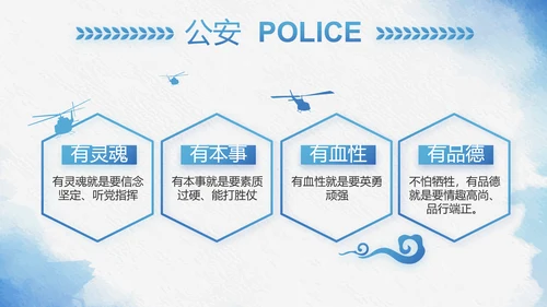 蓝色莫兰迪风格警察民警个人总结动态PPT模板