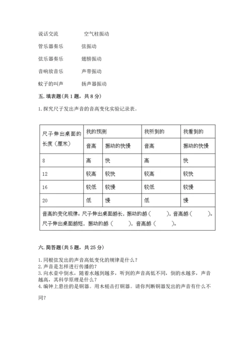 教科版科学四年级上册第一单元声音测试卷含完整答案【夺冠系列】.docx